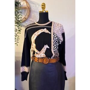 Antonella Prave Vintage 80s Sweater Giraffe Patchwork Animal Print Pre-Owned Sm